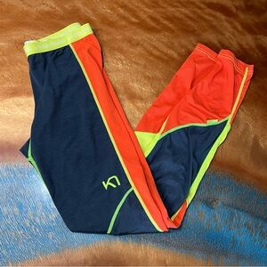 Kari Traa Svala Wool blend pants Orange Black yellow baselayer Leggings small